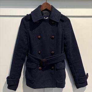 American Eagle Outfitters Coat Womens XS Navy Wool Blend Peacoat Belted Quilted